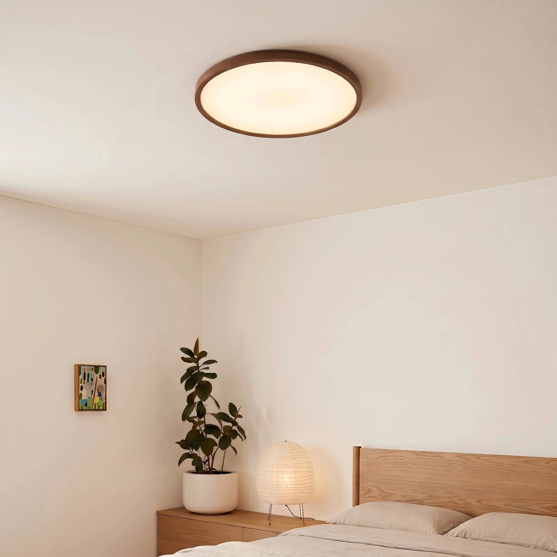 LumoraLicht Moderne Runde Holzoptik Vollspektrum LED Deckenleuchte für Schlafzimmer, Wohnzimmer - Deckenlampe stufenlos dimmbar,Acryl,ultraflach
