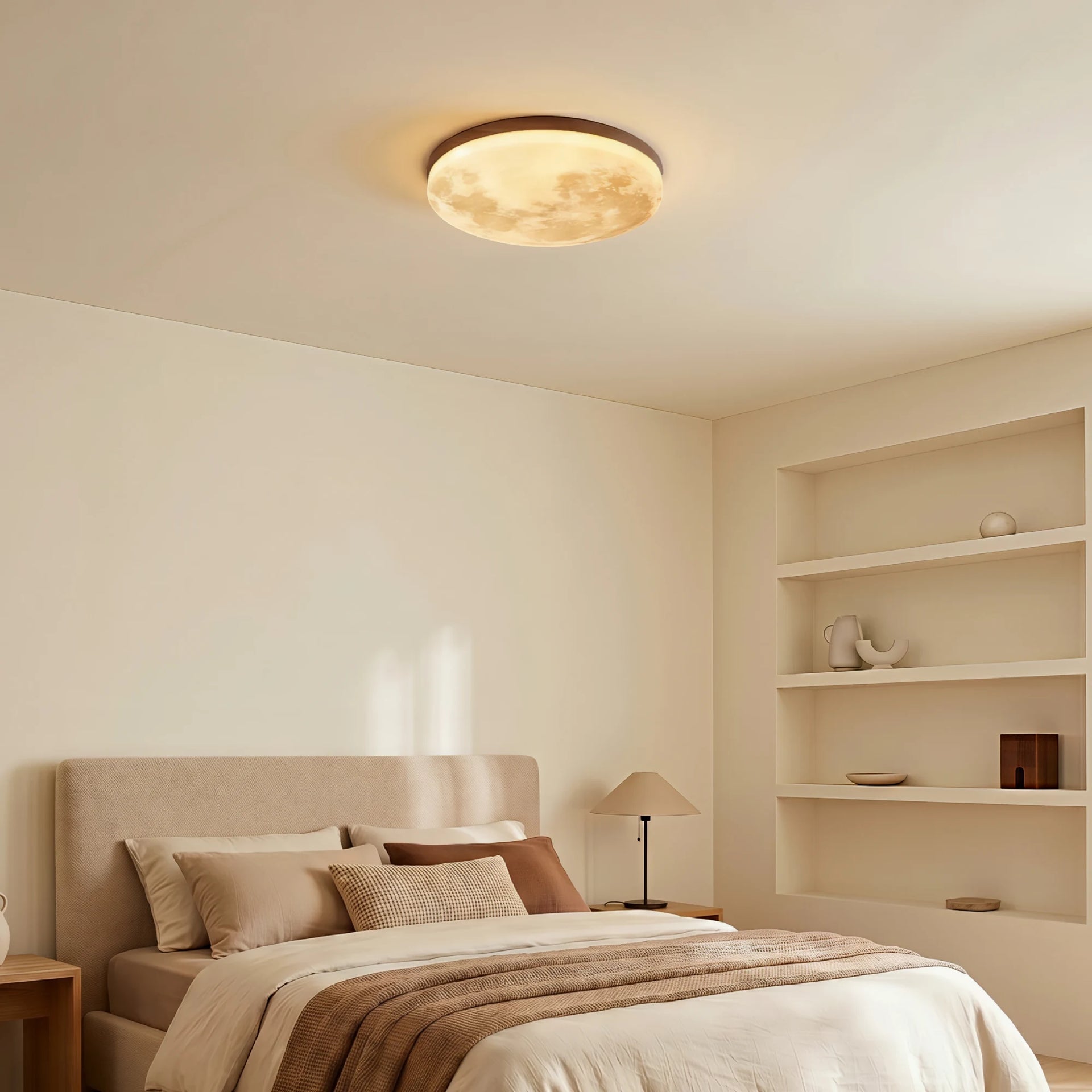 LumoraLicht Moderne Runde Mond Holz Acryl LED Deckenleuchte für Wohnzimmer, Schlafzimmer - Deckenlampe warmweiß,rund