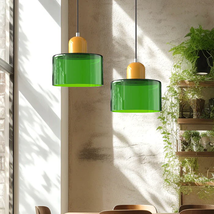 LumoraLicht Glas-Pendelleuchte Grün Zylinder E27