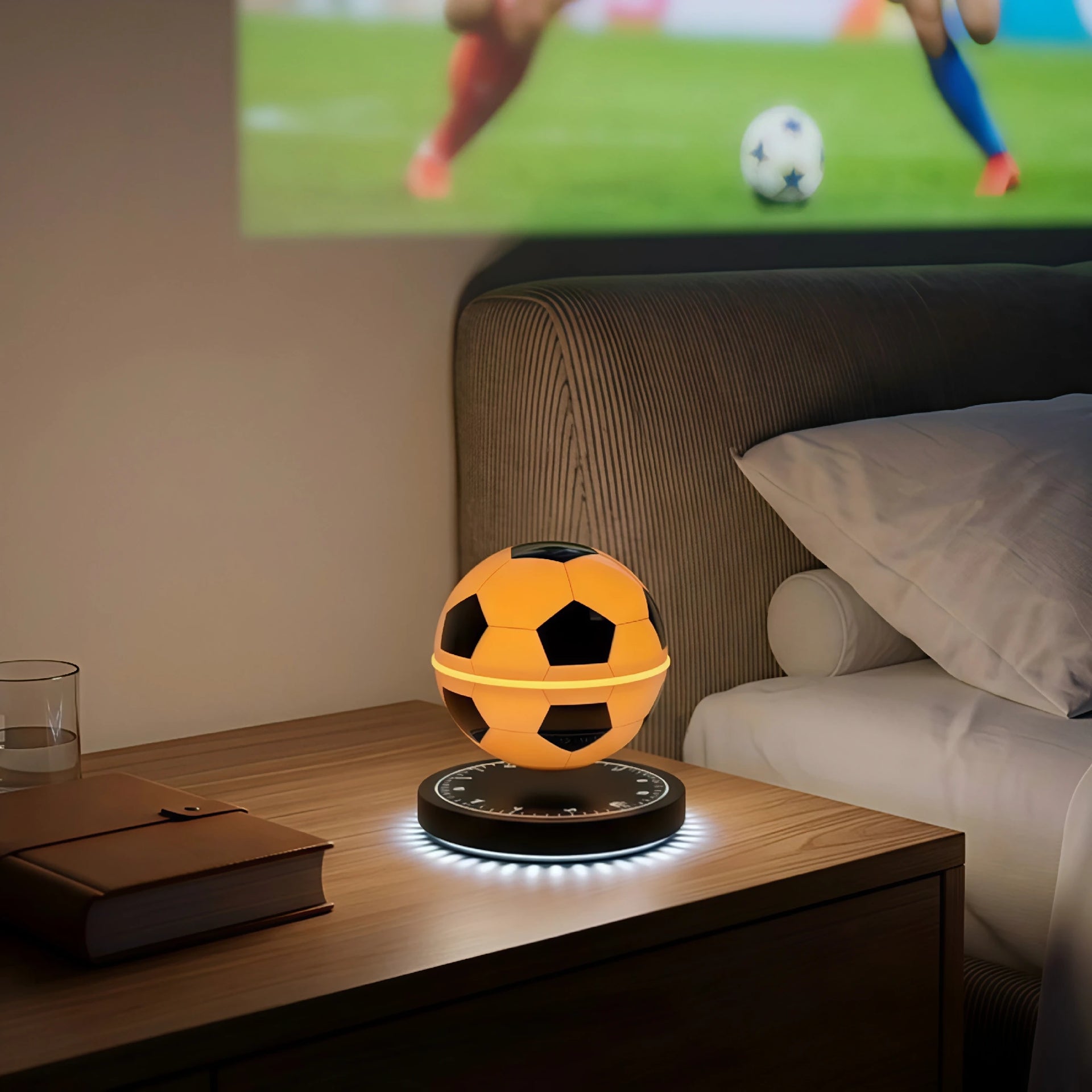 LumoraLicht Kreative Fußball LED Tischlampe für Schlafzimmer, Jugendzimmer - Nachttischlampe Dreifarbenlicht,Touch,Glas,Magnetschwebetechnik,schwarz-weiß