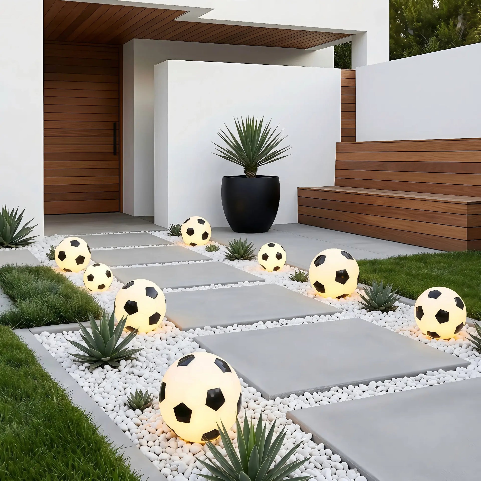 LumoraLicht Moderne Kugel PE LED Außenleuchte für Garten, Terrasse - Gartenleuchte IP65,mit Fernbedienung,Fußball-Design,mehrfarbig