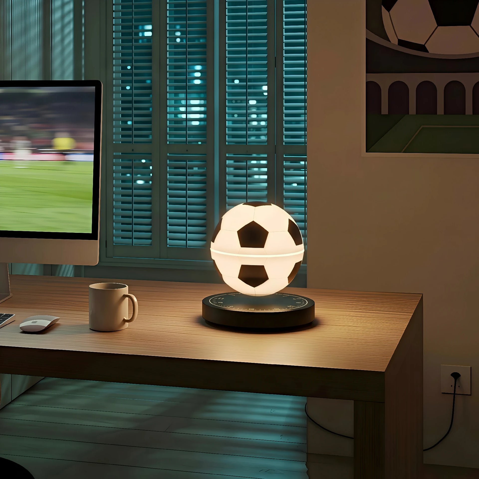 LumoraLicht Kreative Fußball LED Tischlampe für Schlafzimmer, Jugendzimmer - Nachttischlampe Dreifarbenlicht,Touch,Glas,Magnetschwebetechnik,schwarz-weiß