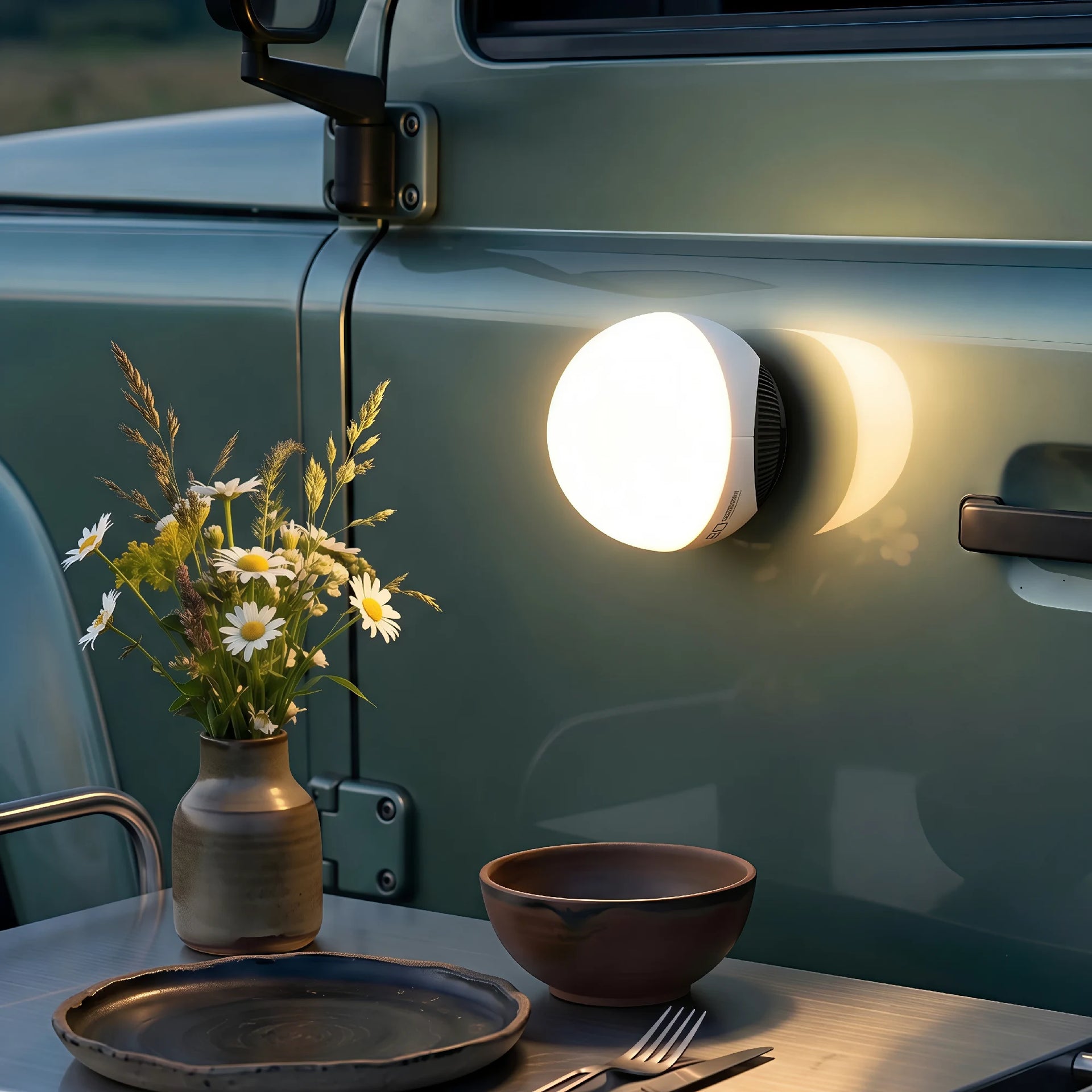 LumoraLicht Moderne Runde LED Außenleuchte für Camping, Beleuchtung Garten - Campinglampe Akku,magnetisch,IPX5,USB-C，Bunte Stimmungsbeleuchtung,300lm