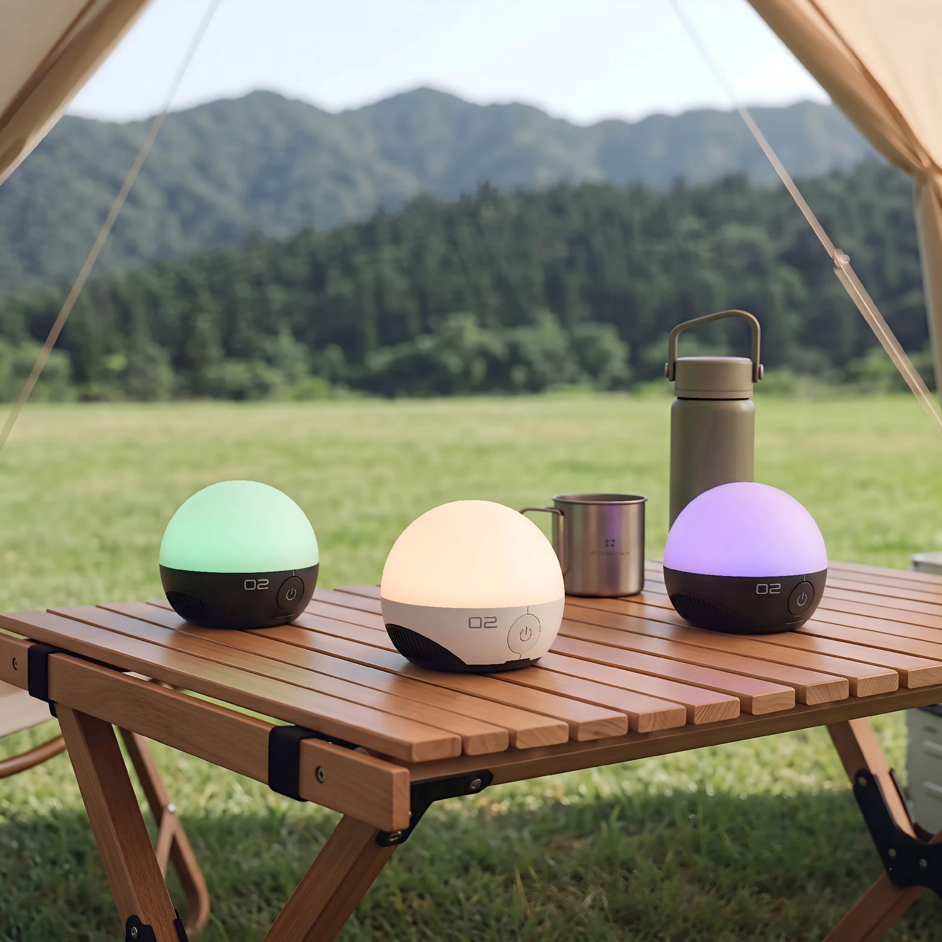 LumoraLicht Moderne Runde LED Außenleuchte für Camping, Beleuchtung Garten - Campinglampe Akku,magnetisch,IPX5,USB-C，Bunte Stimmungsbeleuchtung,300lm