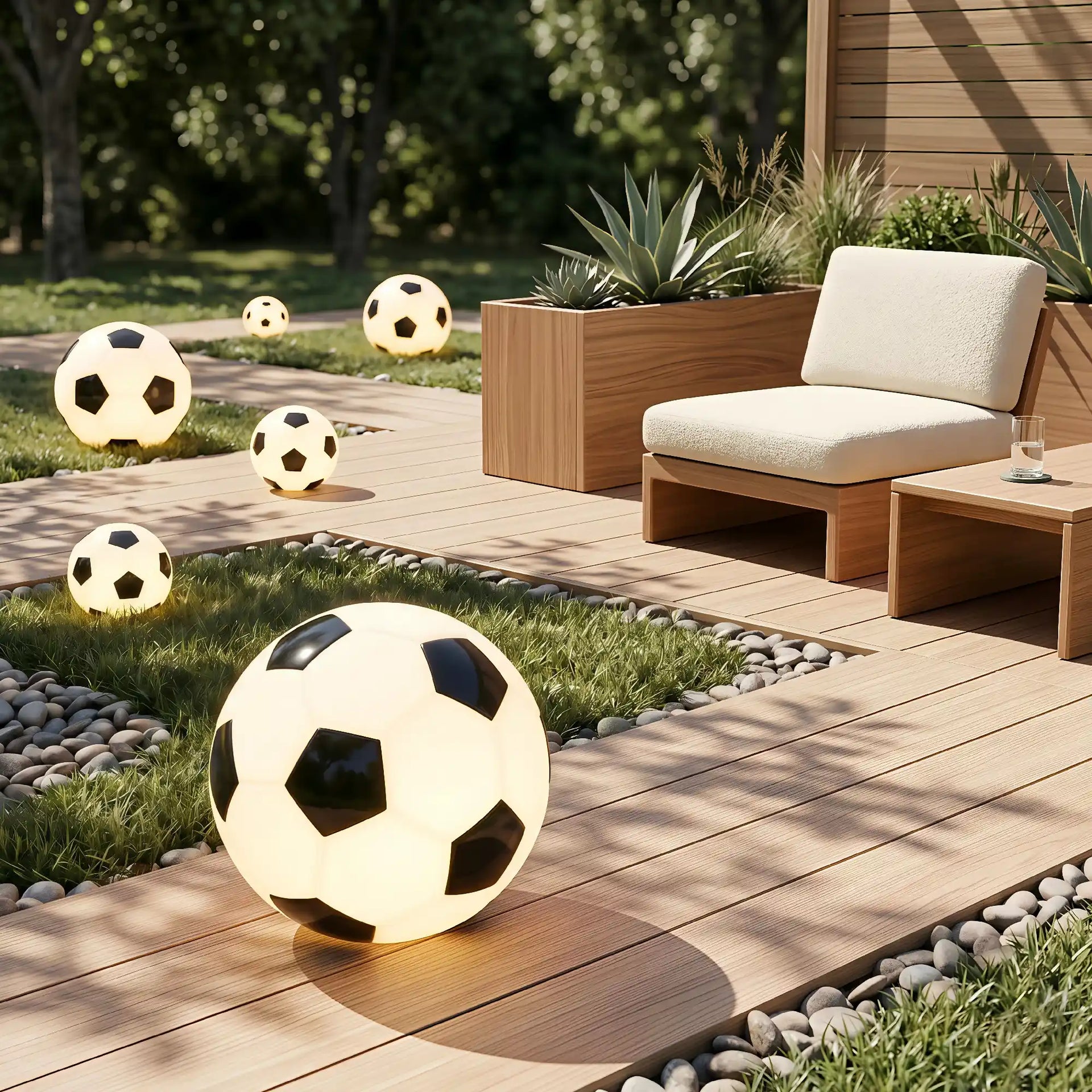 LumoraLicht Moderne Kugel PE LED Außenleuchte für Garten, Terrasse - Gartenleuchte IP65,mit Fernbedienung,Fußball-Design,mehrfarbig