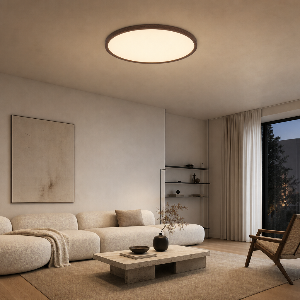 LumoraLicht Moderne Runde Holzoptik Vollspektrum LED Deckenleuchte für Schlafzimmer, Wohnzimmer - Deckenlampe stufenlos dimmbar,Acryl,ultraflach